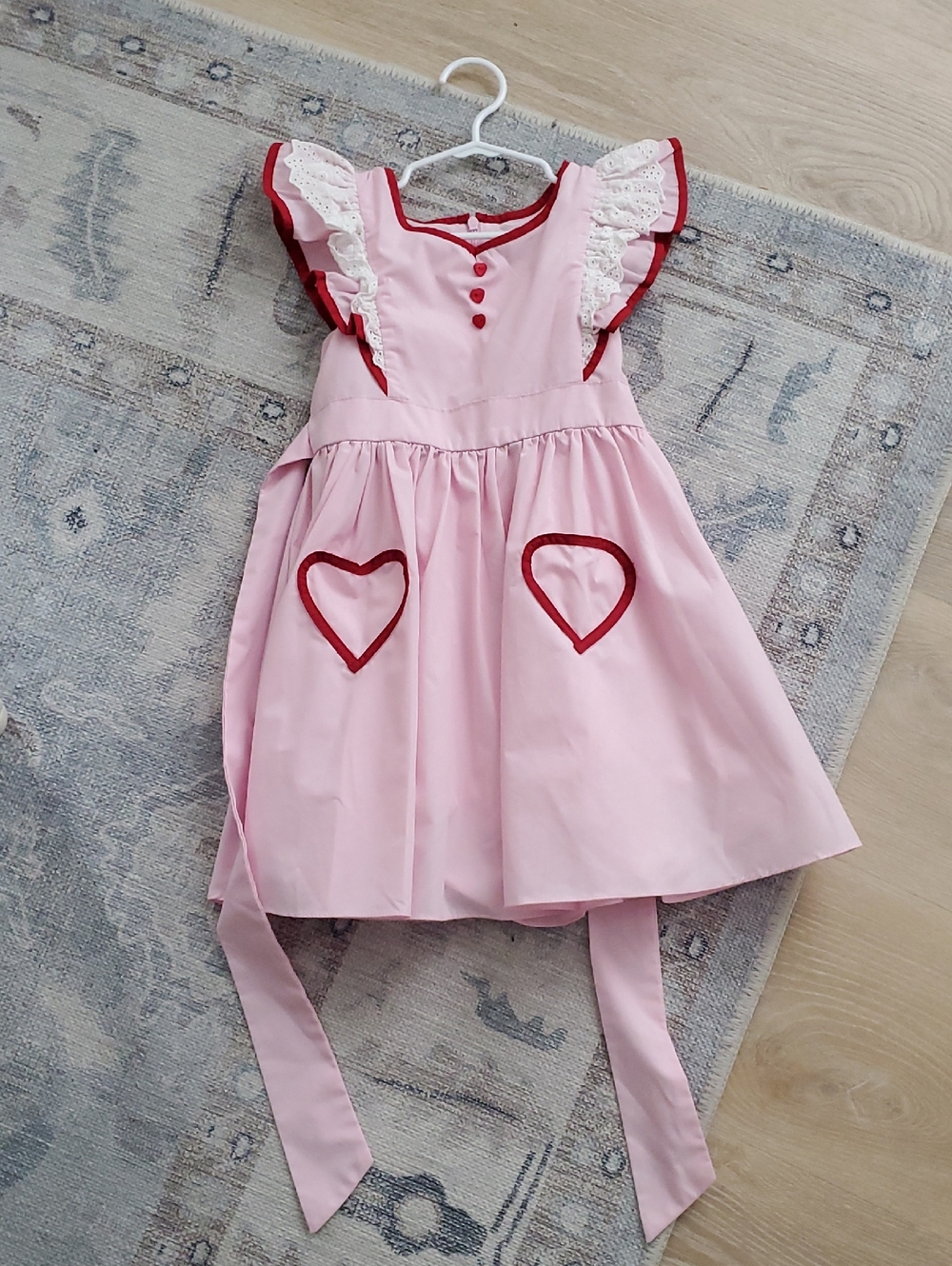 Only Little Once Girls Pink Hearts Lace Ruffle Dress Sz7